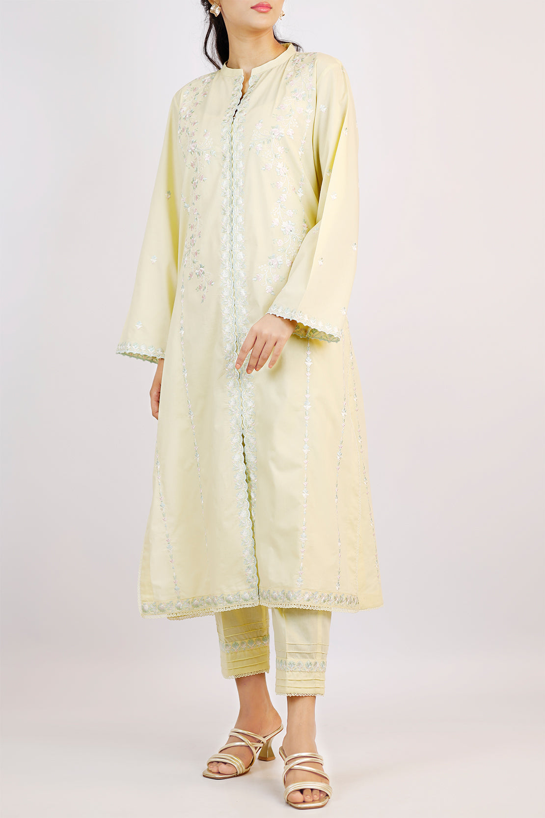 Solid Embroidered Slub Viscose Stitched 2 Piece (Shirt/Trouser)