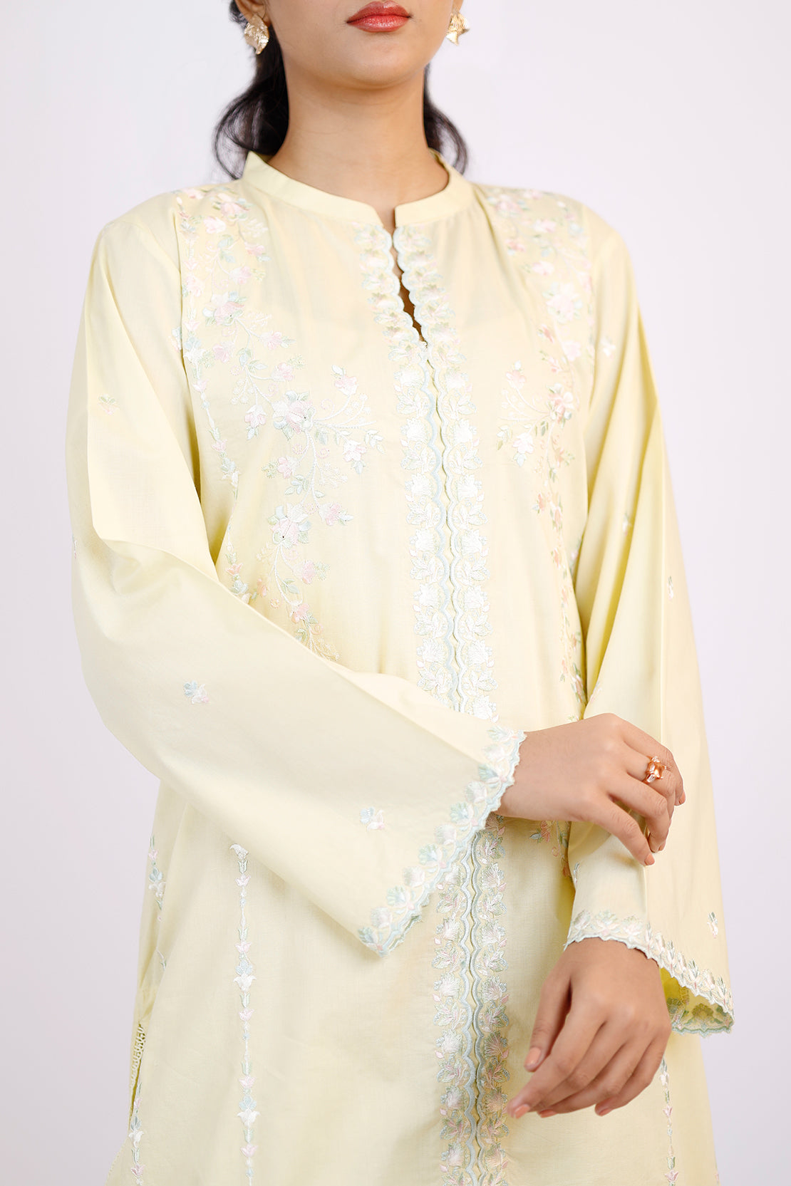 Solid Embroidered Slub Viscose Stitched 2 Piece (Shirt/Trouser)