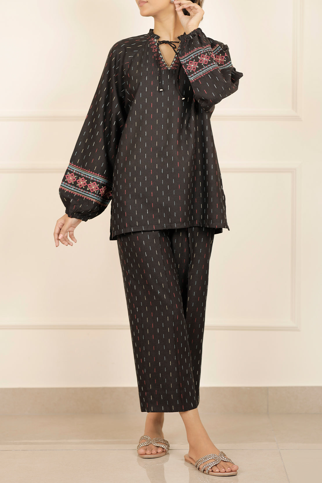 Embroidered Cotton Jacquard Stitched 2 Piece (Shirt/Trouser)