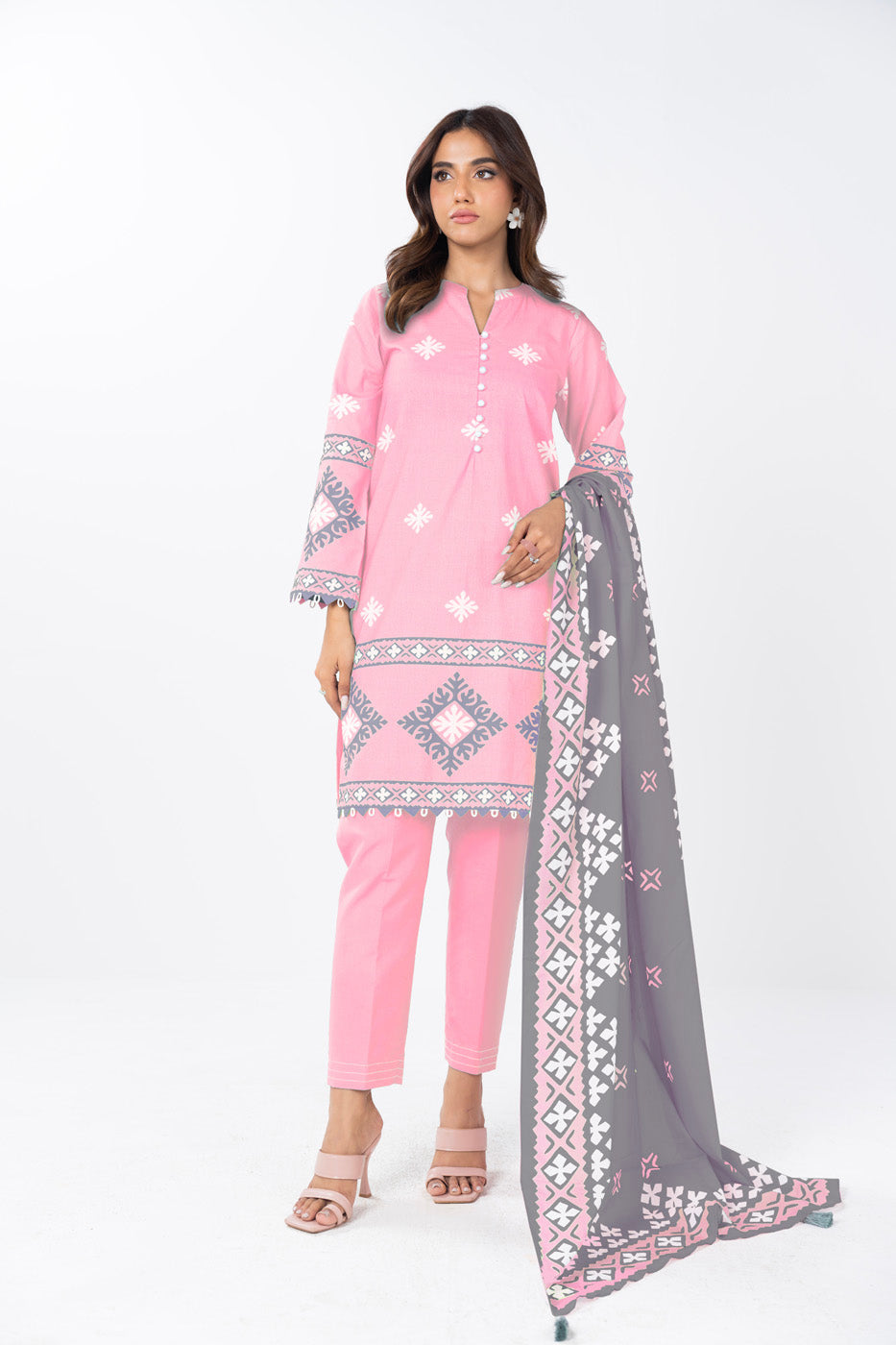 3 Piece  Printed Lawn Suit With Printed Lawn Dupatta