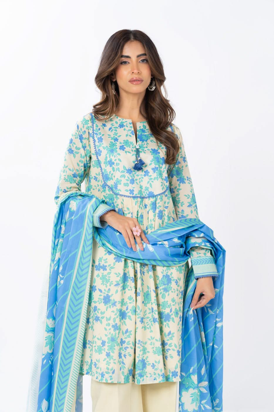 3 Piece  Printed Lawn Suit With Printed Silver Lawn Dupatta