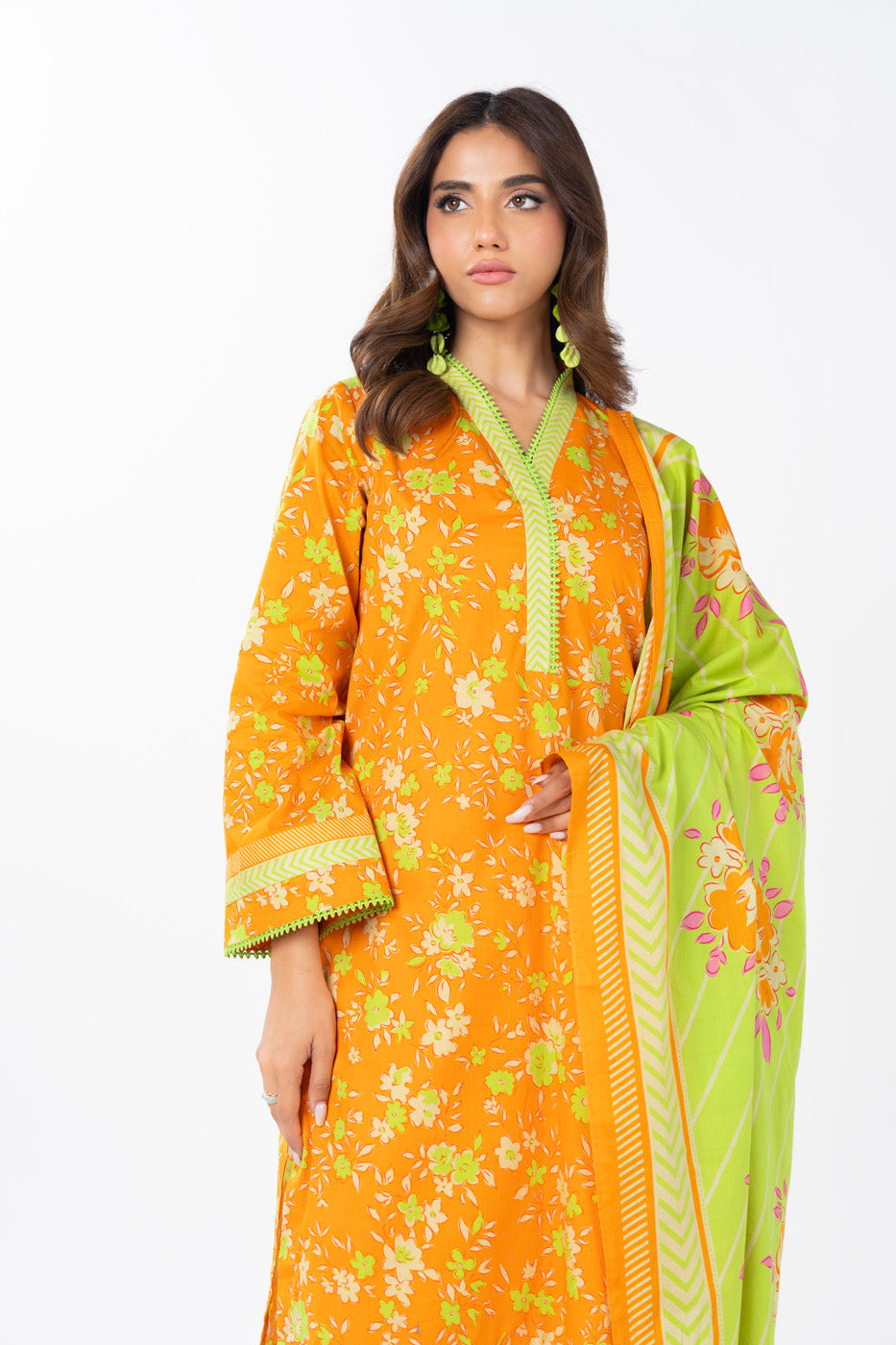 3 Piece Printed Lawn Suit With Printed Silver Lawn Dupatta