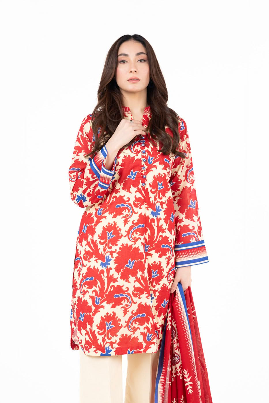 3 Piece  Printed Lawn Suit With Printed Lawn Dupatta