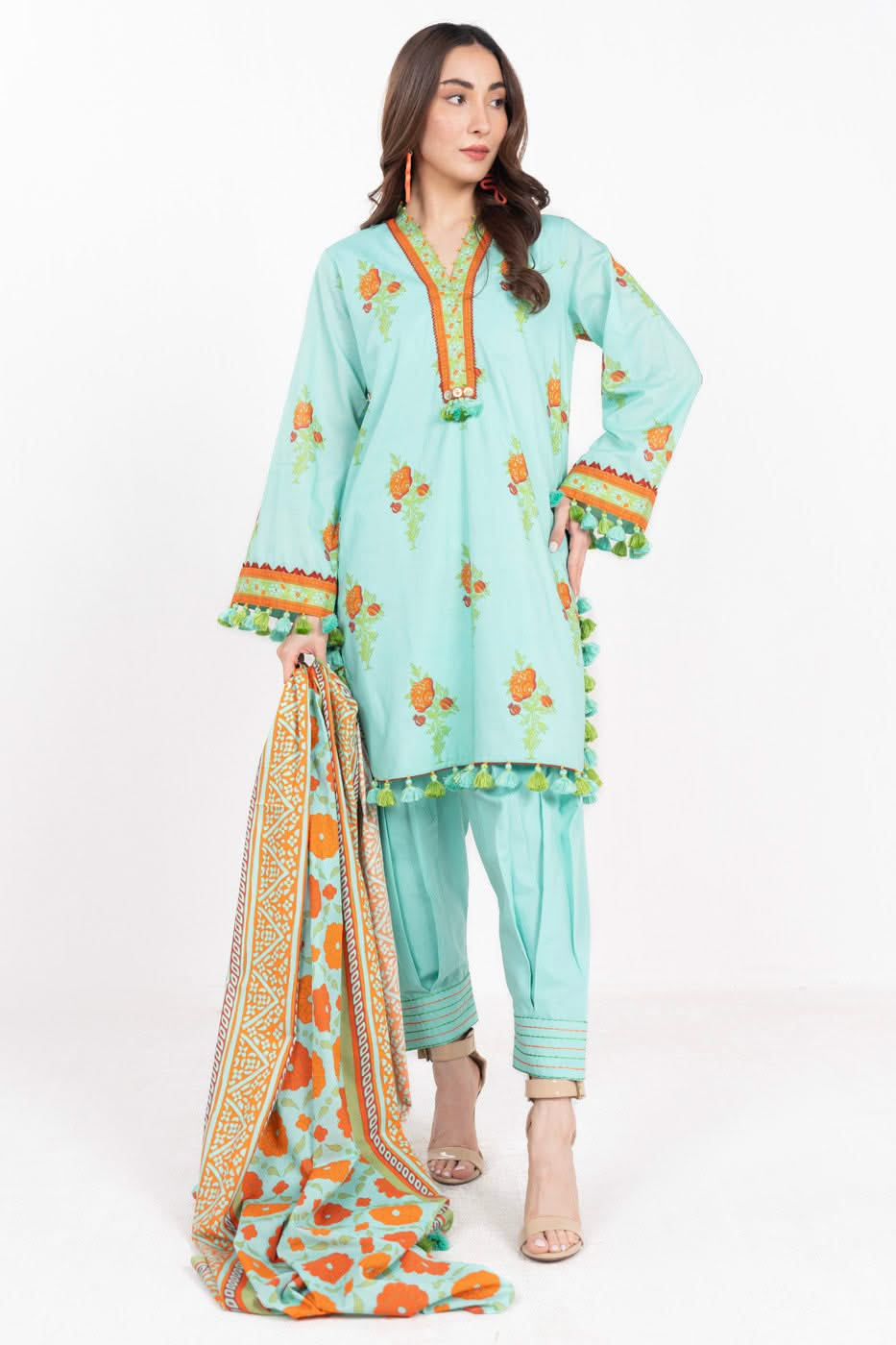 3 Piece  Printed Lawn Suit With Printed Silver Lawn Dupatta