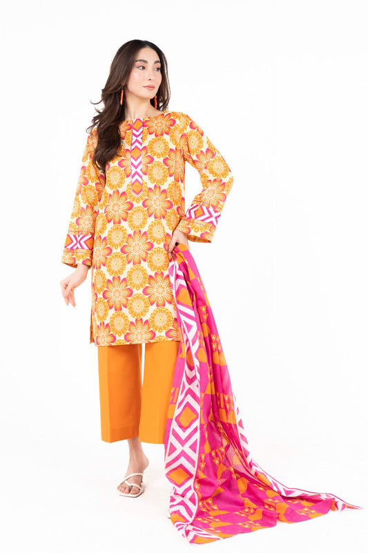 3 Piece  Printed Lawn Suit With Printed Lawn Dupatta