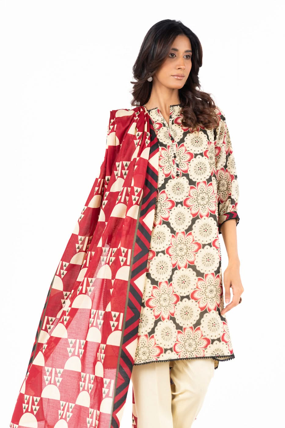 3 Piece  Printed Lawn Suit With Printed Lawn Dupatta