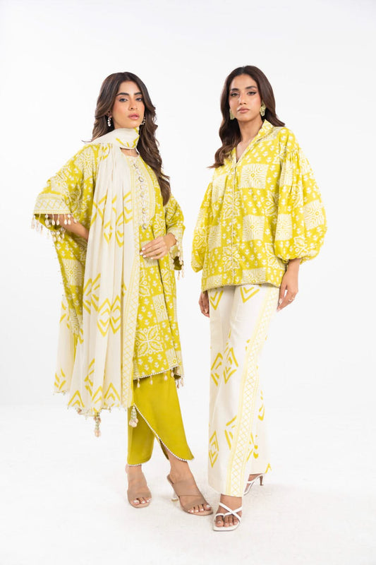 3 Piece  Printed Lawn Suit With Printed Silver Lawn Dupatta