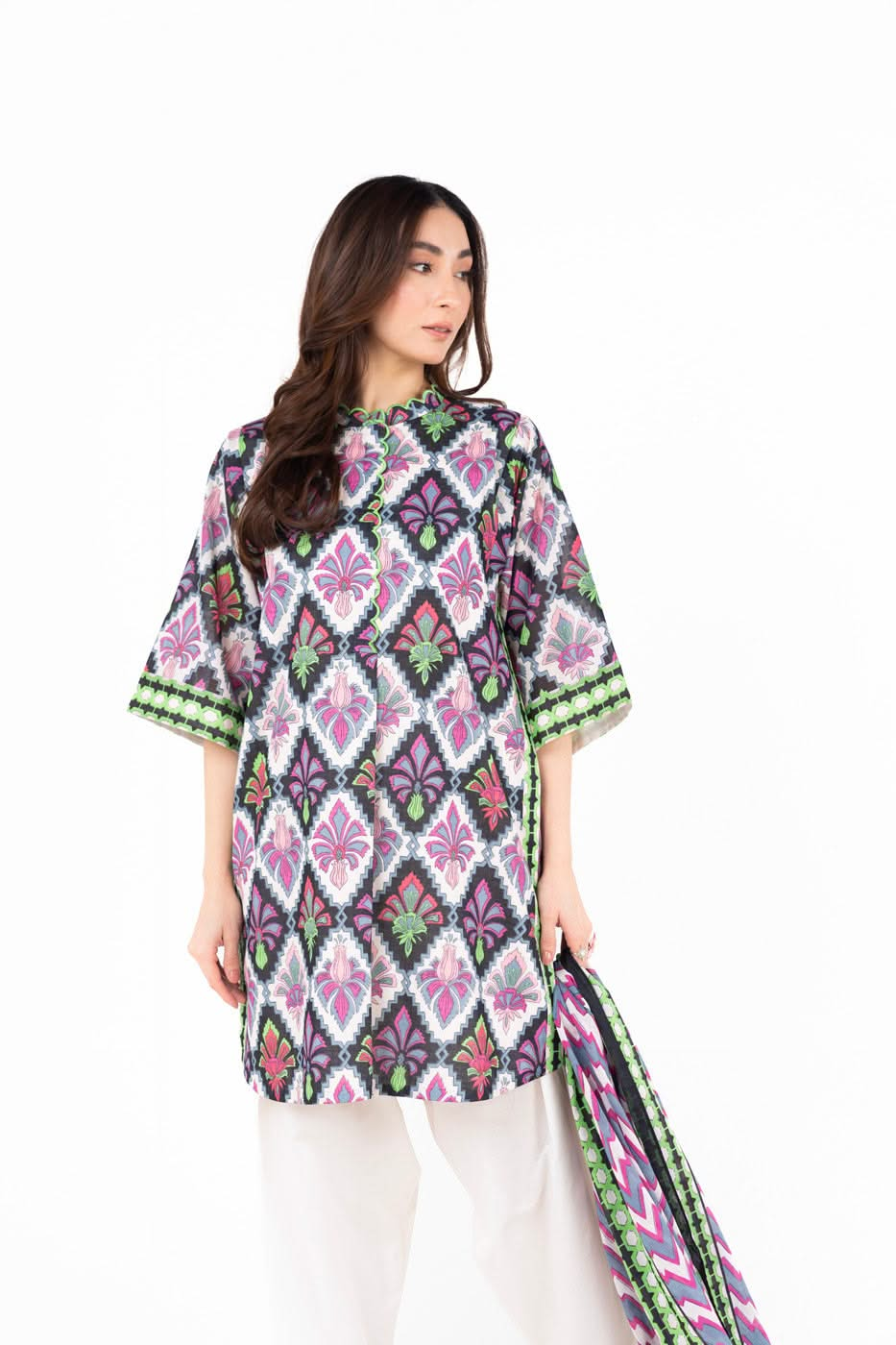 3 Piece  Printed Lawn Suit With Printed Lawn Dupatta