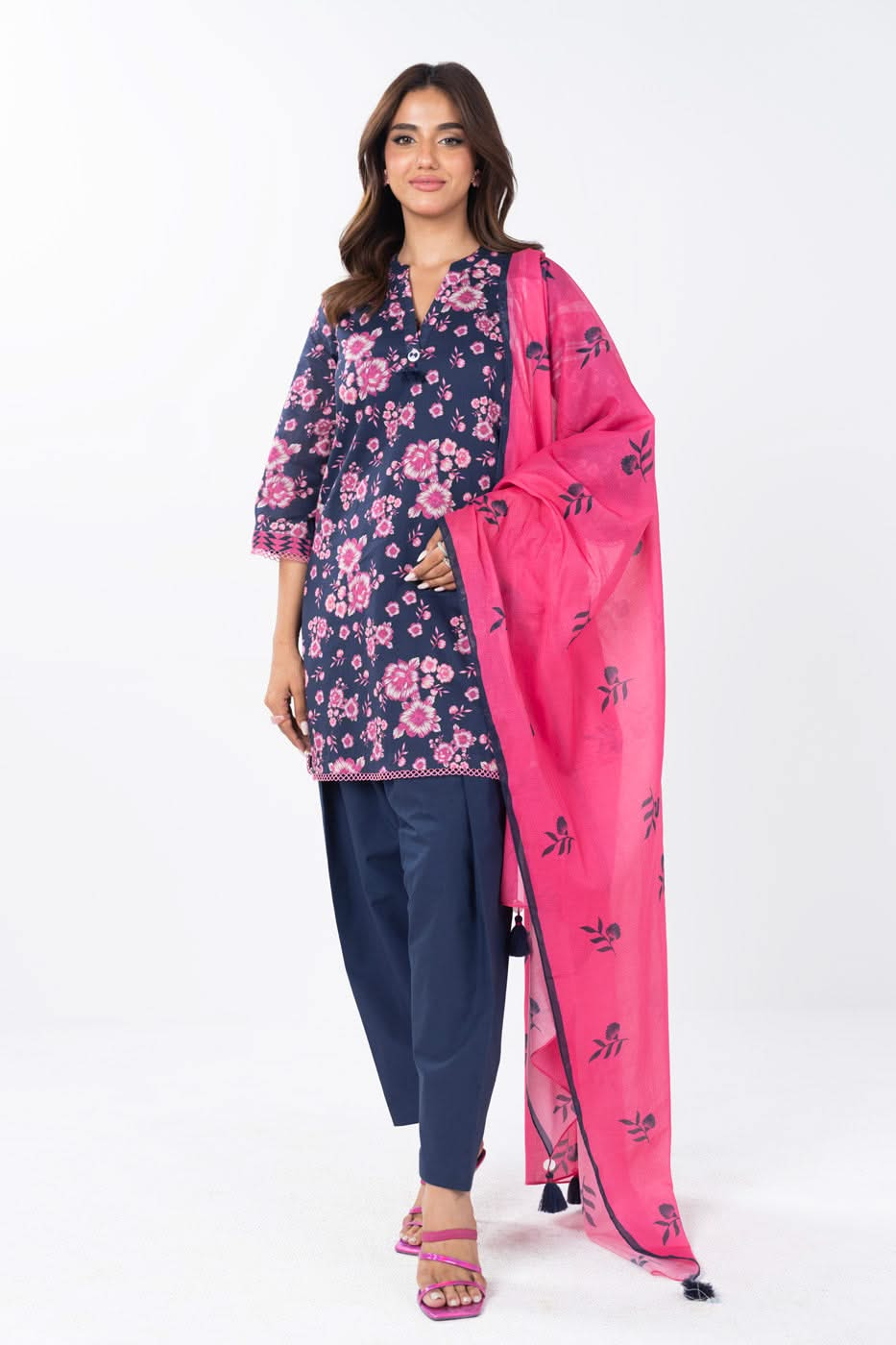 3 Piece  Printed Lawn Suit With Printed Silver Lawn Dupatta