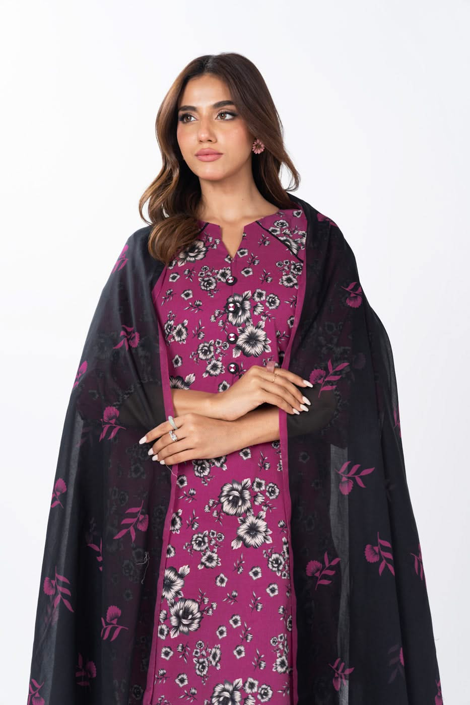 3 Piece Printed Lawn Suit With Printed Silver Lawn Dupatta