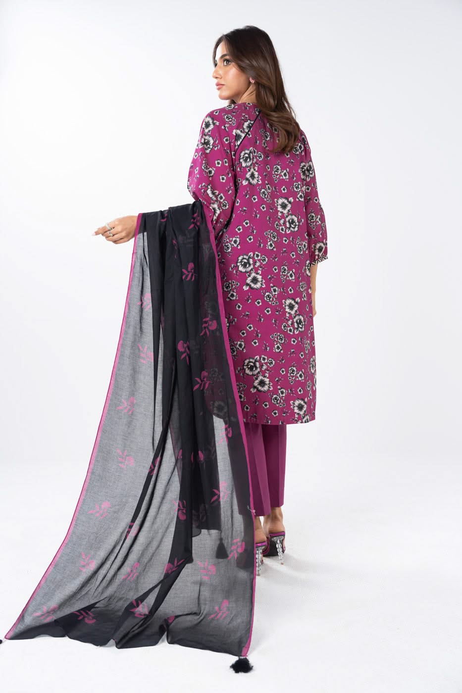 3 Piece Printed Lawn Suit With Printed Silver Lawn Dupatta