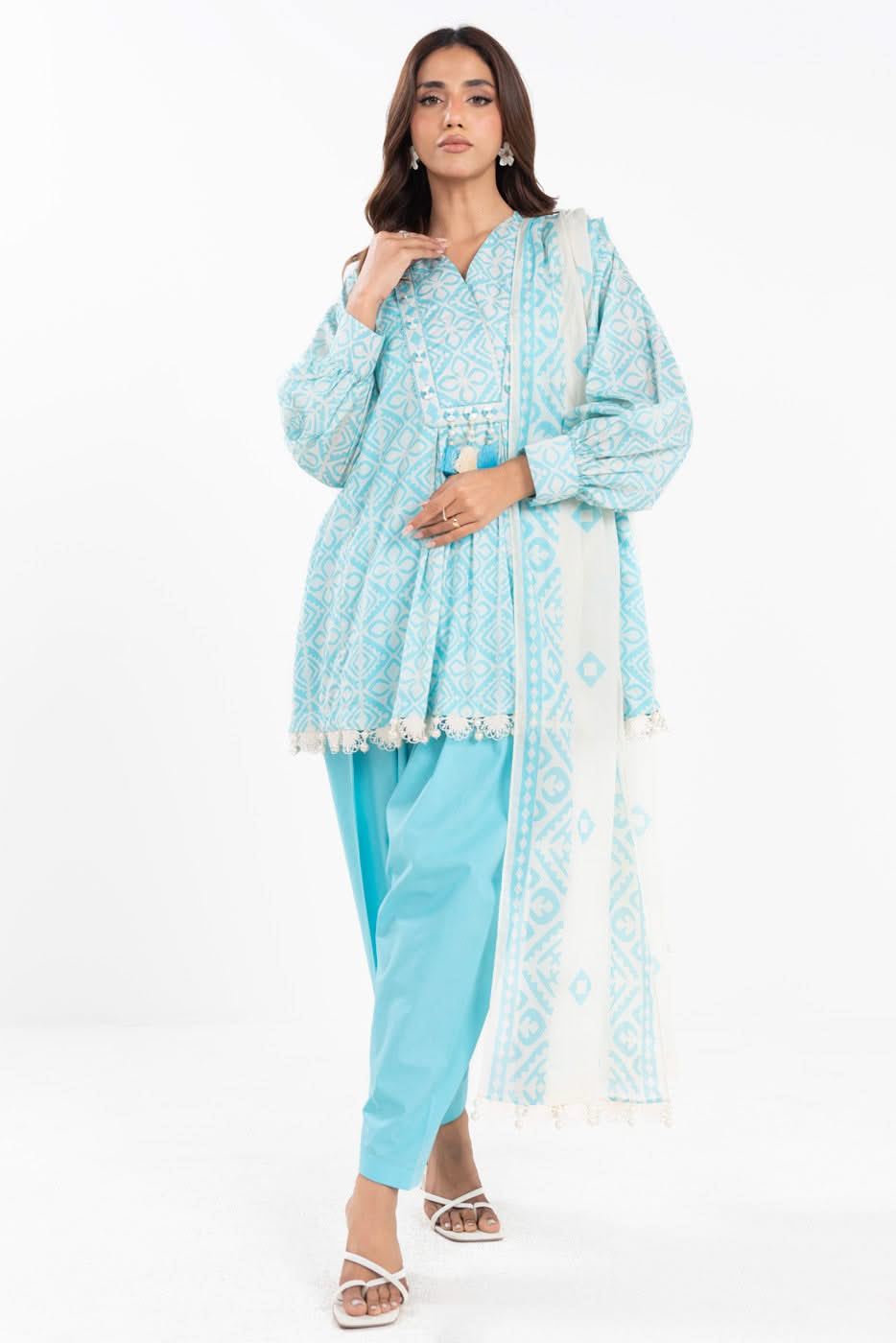 3 Piece  Printed Lawn Suit With Printed Silver Lawn Dupatta