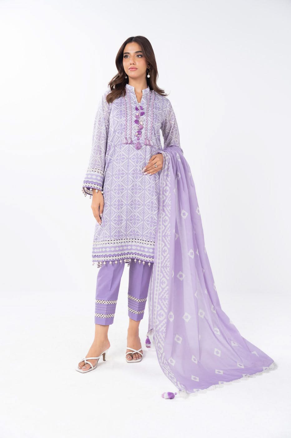 3 Piece Printed Lawn Suit With Printed Silver Lawn Dupatta