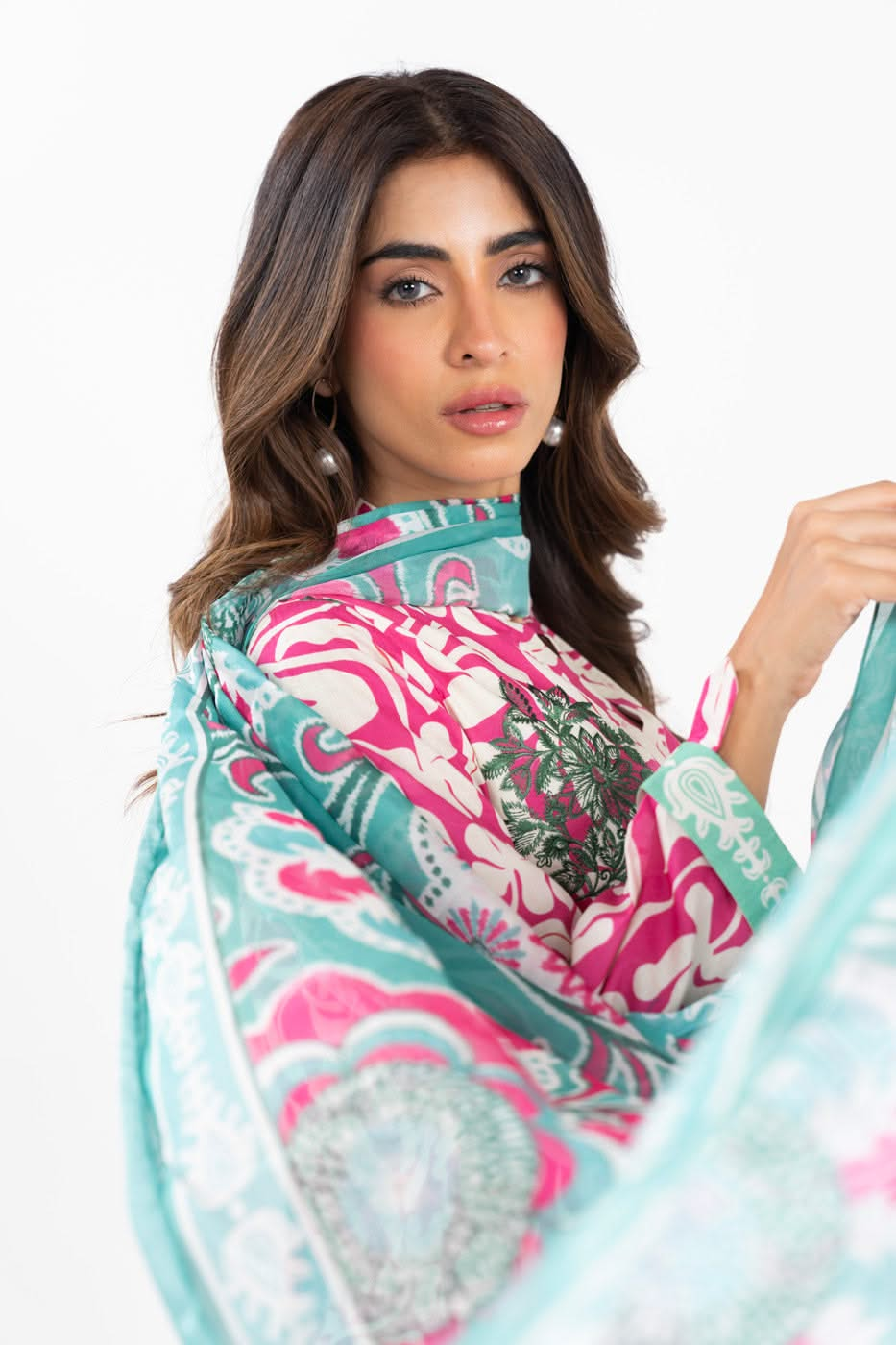 3 Piece  Embroidered Printed Lawn Suit With Printed Silk Dupatta