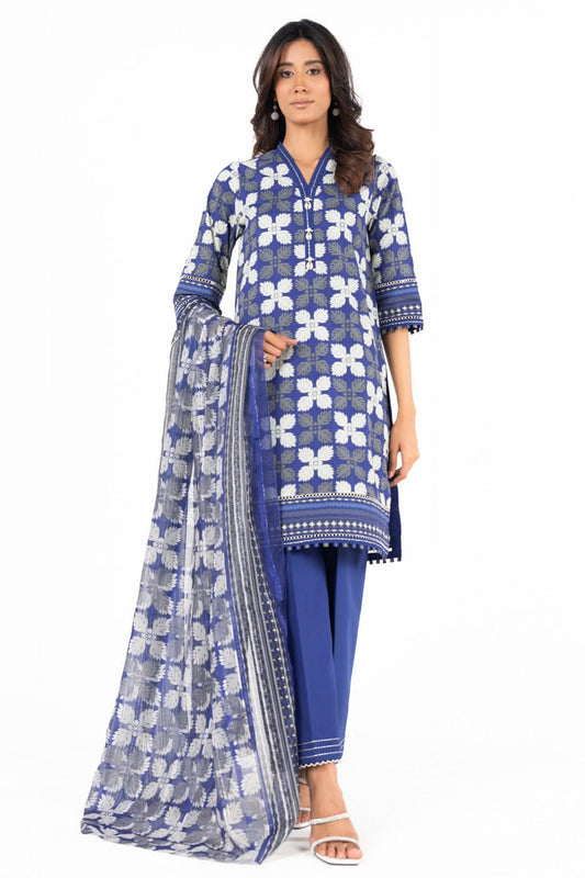 3 Piece  Printed Lawn Suit With Printed Zari Dupatta