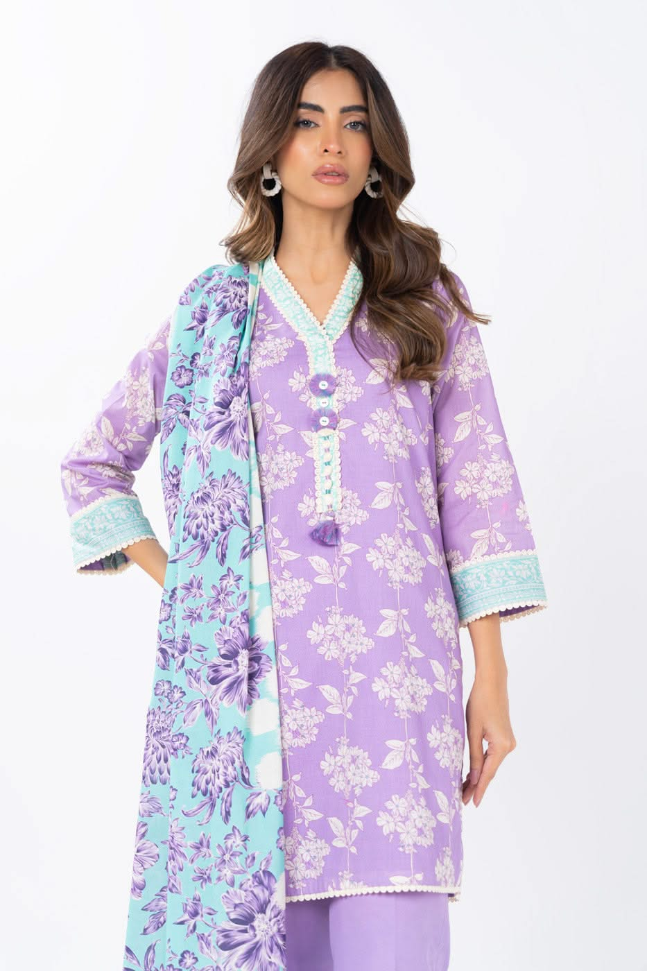 3 Piece  Printed Lawn  Suit With Printed Lawn Dupatta