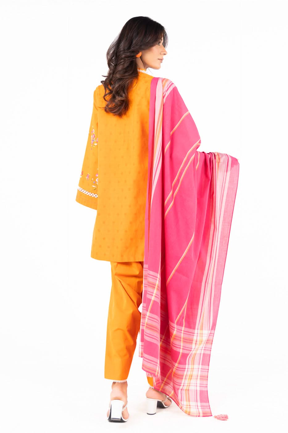 3 Piece  Embroidered Dyed Dobby Suit With Dyed Yarn Dupatta