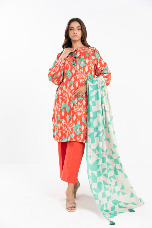 3 Piece Printed Lawn Suit With Printed Lawn Dupatta