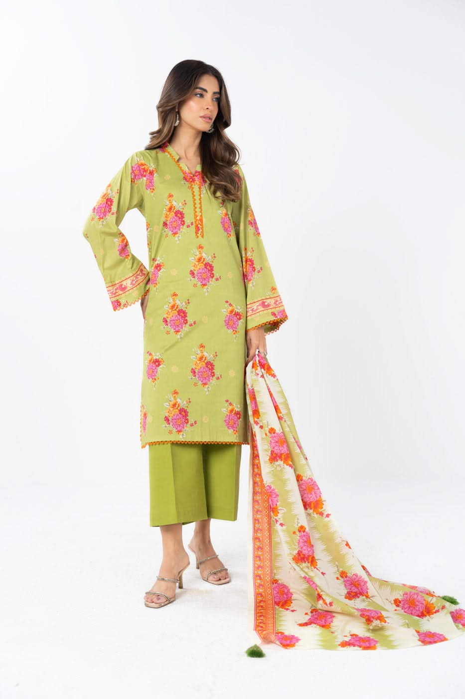 3 Piece  Printed Lawn  Suit With Printed Lawn Dupatta