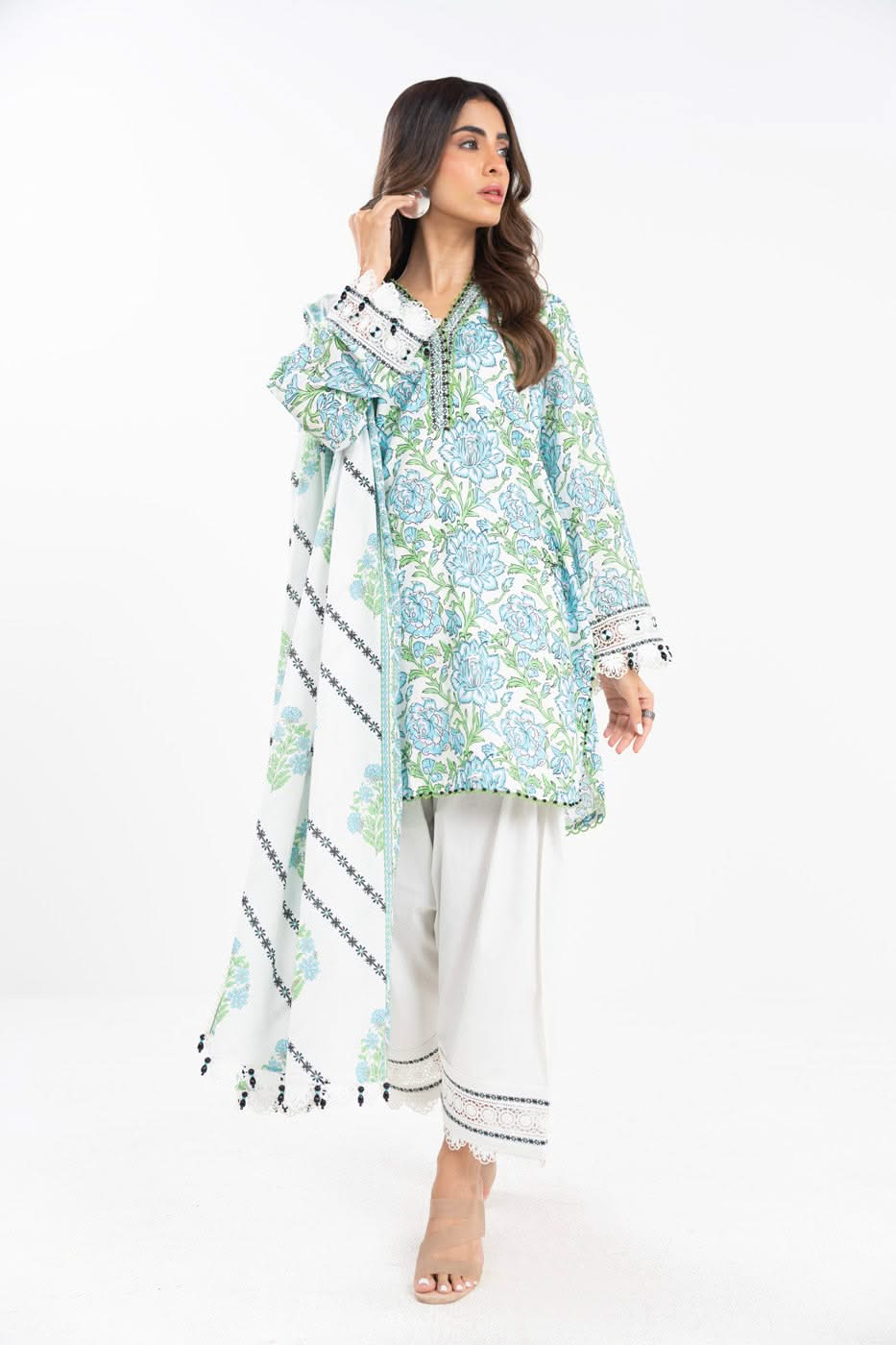 3 Piece Printed Lawn  Suit With Printed Lawn Dupatta