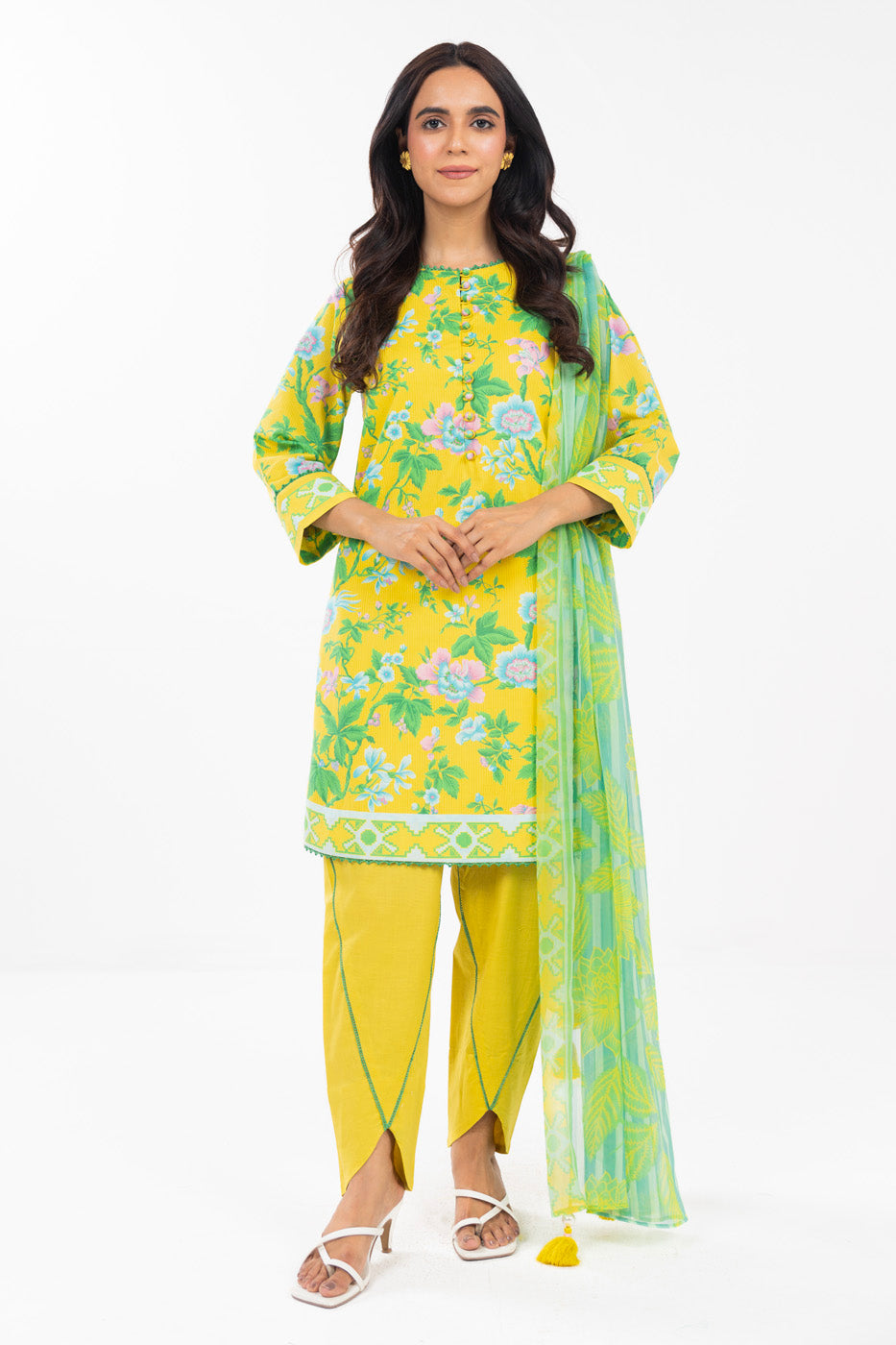 3 Piece  Printed Lawn Suit With Printed Chiffon Dupatta