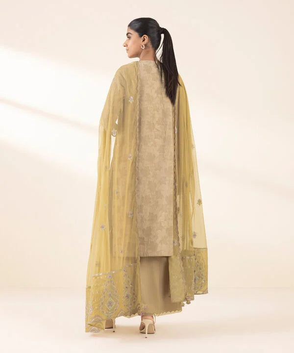 3 Piece - Embroidered Cotton Jacquard Suit