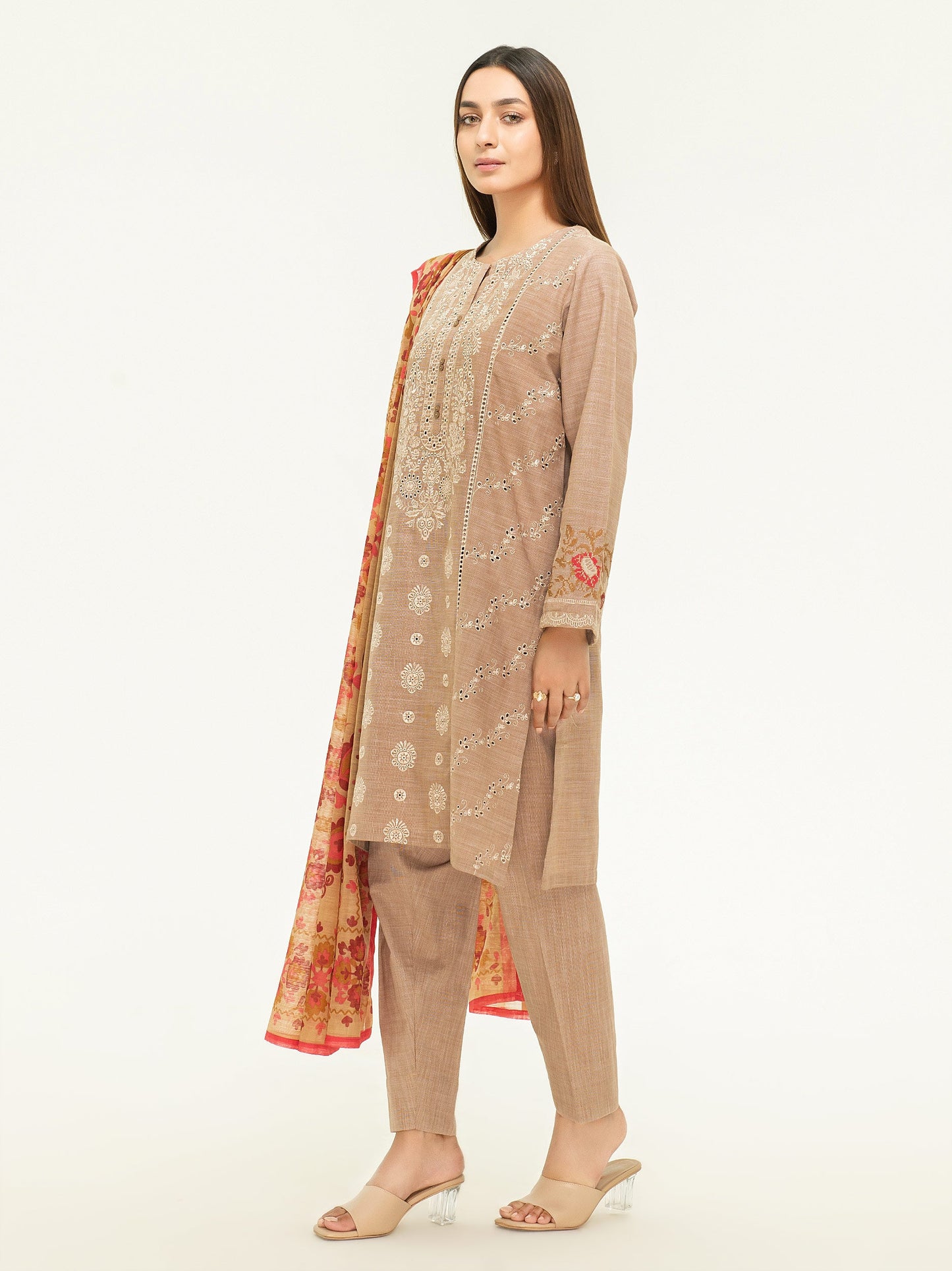 3 Piece Yarn Dyed Suit-Embroidered (Pret)