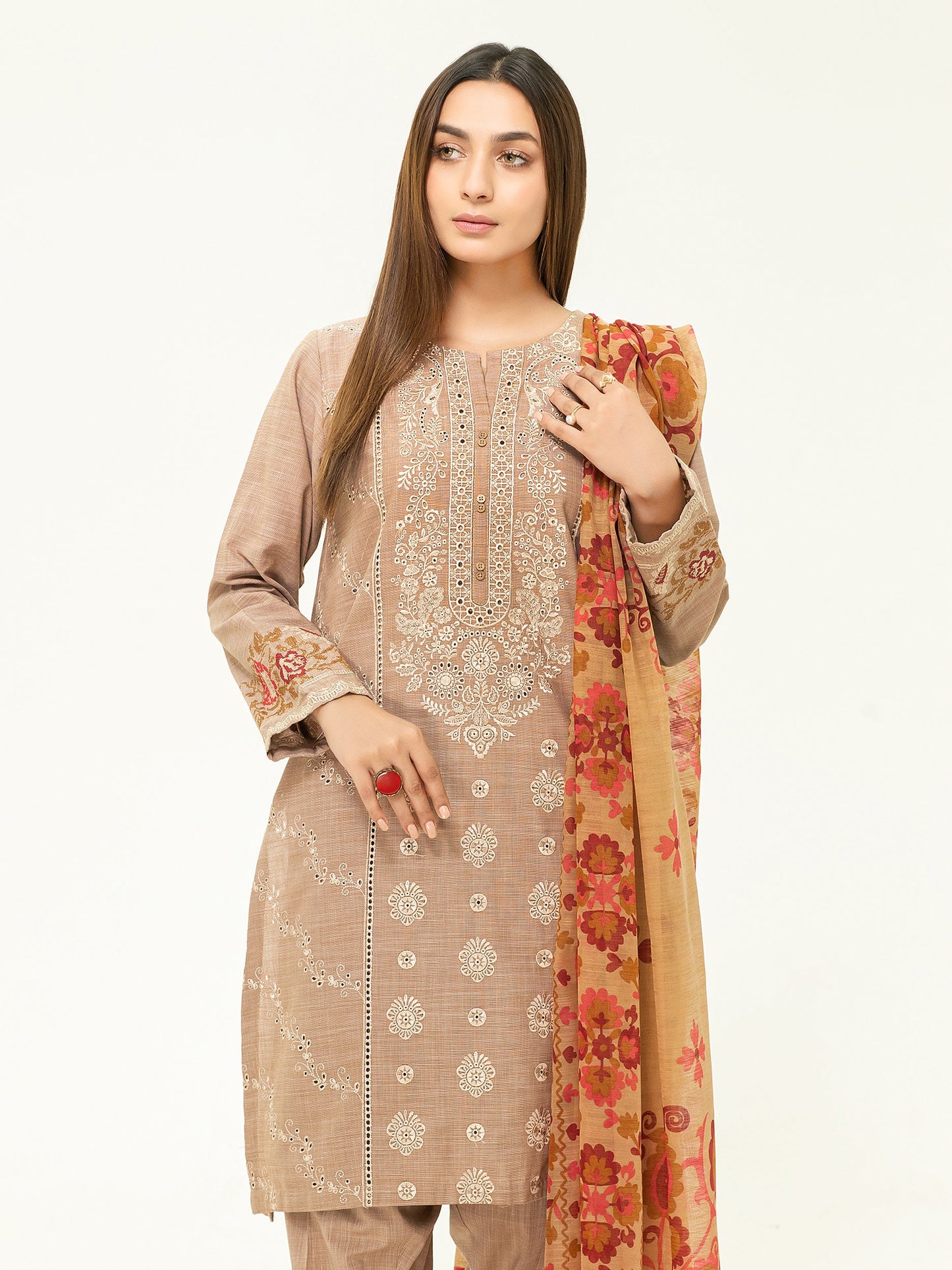 3 Piece Yarn Dyed Suit-Embroidered (Pret)