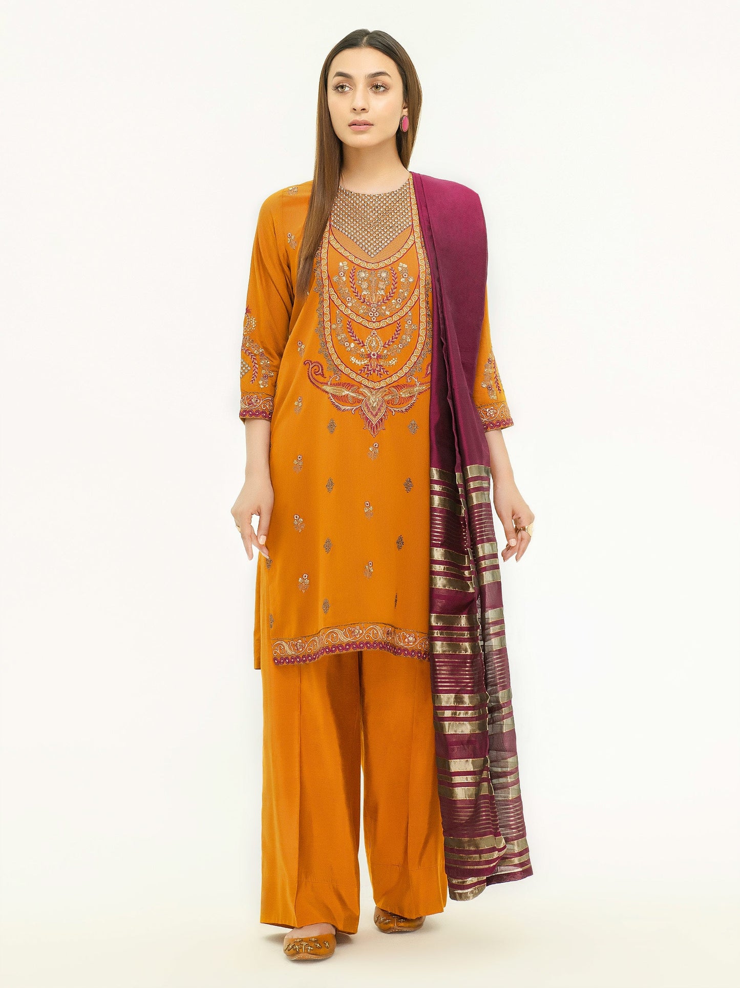 3 Piece Silk Suit-Embroidered (Pret)