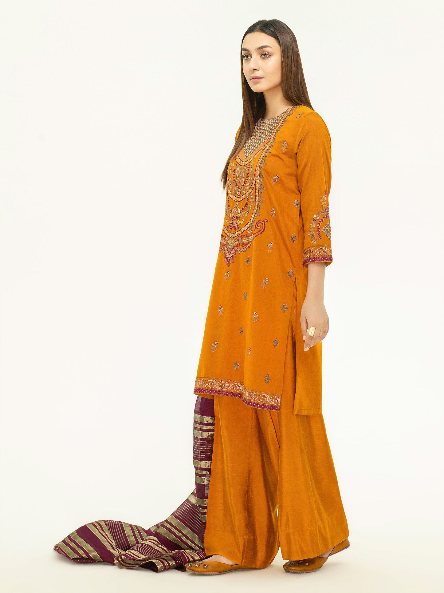 3 Piece Silk Suit-Embroidered (Pret)