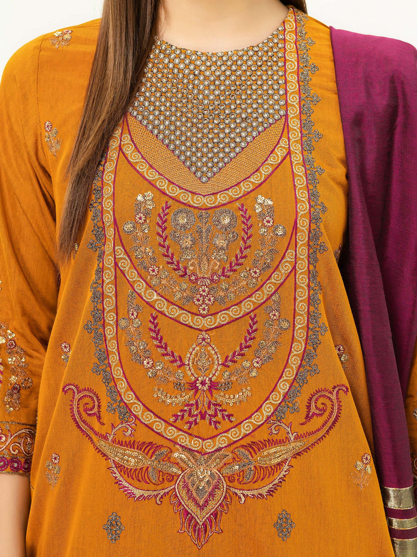 3 Piece Silk Suit-Embroidered (Pret)