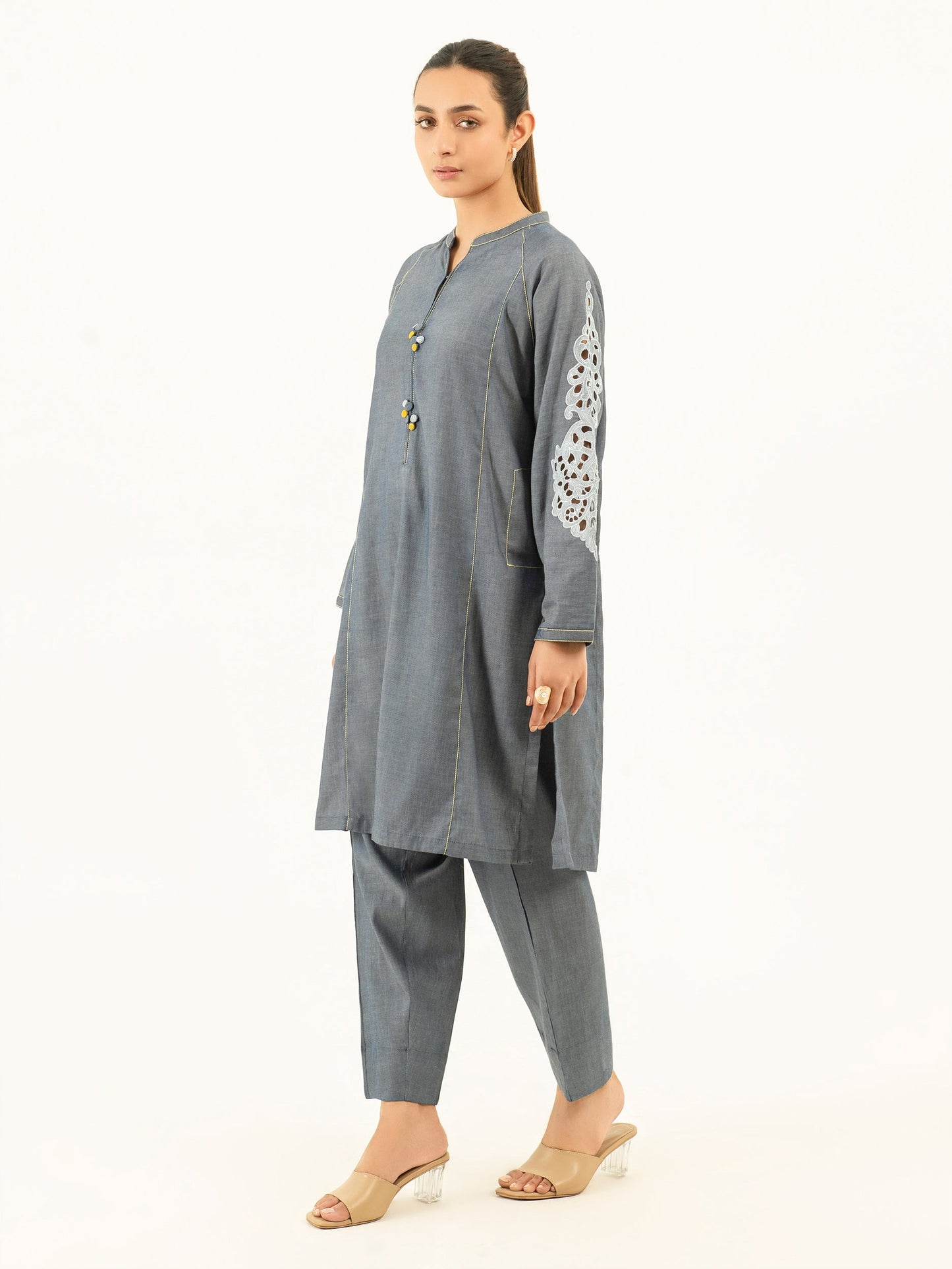 2 Piece Denim Suit-Embroidered (Pret)