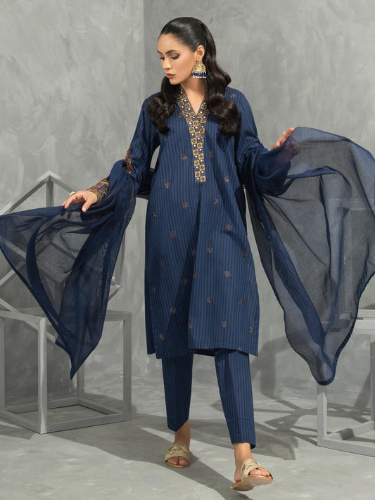 3 Piece Yarn Dyed Suit-Embroidered (Pret)