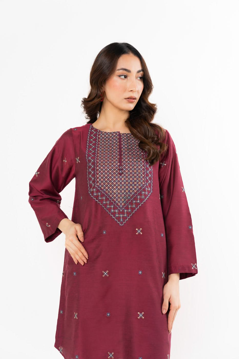 Stitched - 2 Pc Embroidered Cotton Silk Outfit