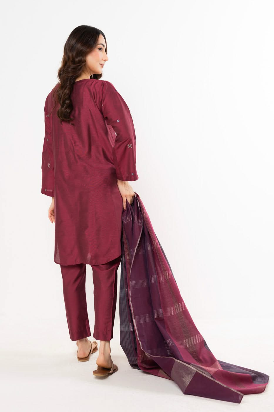 Stitched - 2 Pc Embroidered Cotton Silk Outfit