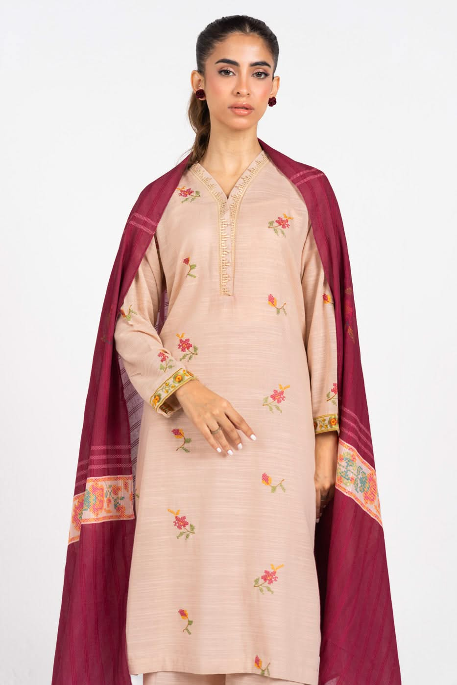 Stitched - 2 Pc Embroidered Khaddar Outfit