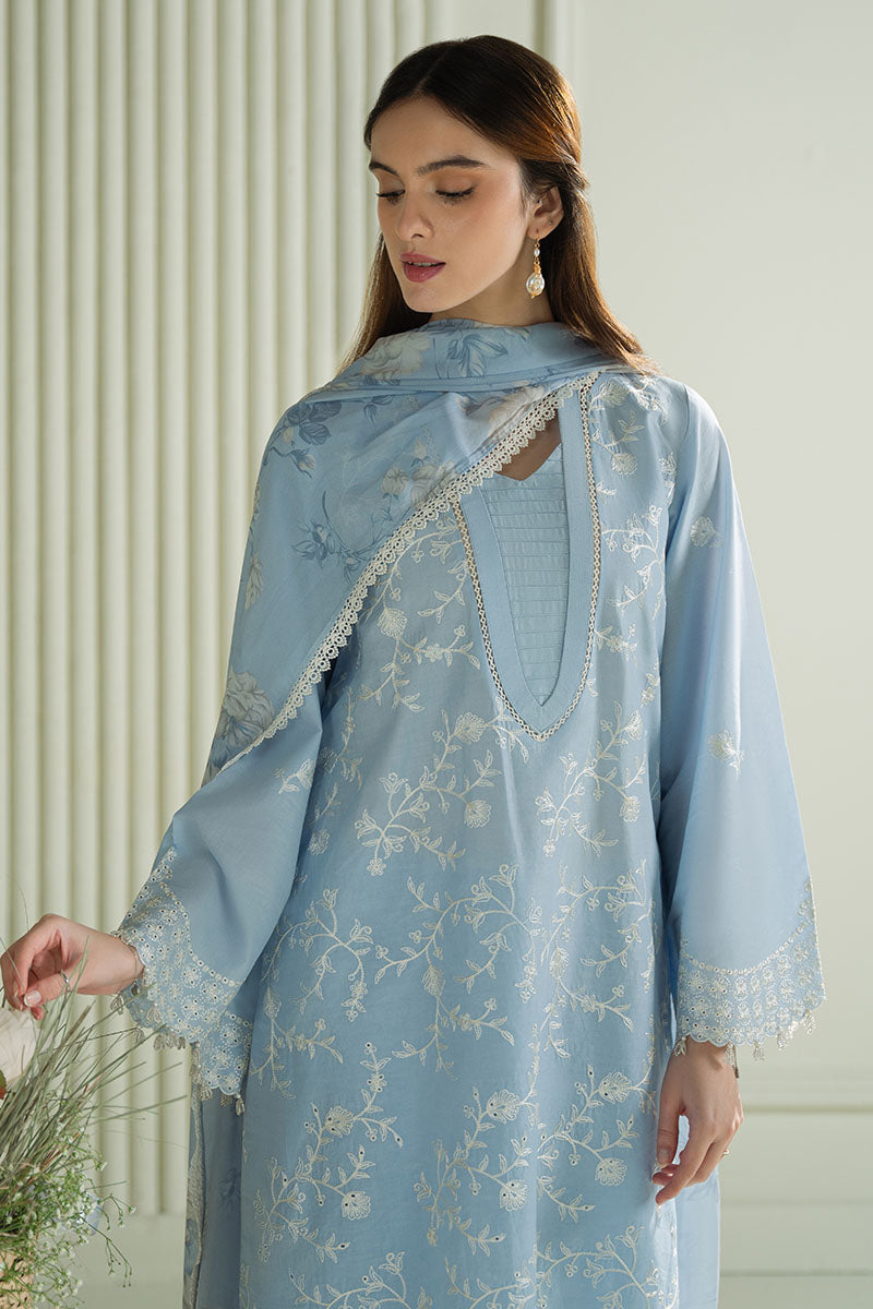 LAVENDER BLUE- 3PC EMBROIDERED LAWN SUIT