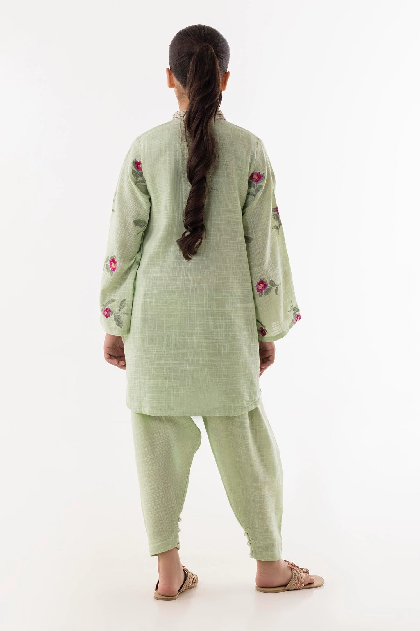 Stitched Kids Green Slub Shirt + Shalwar