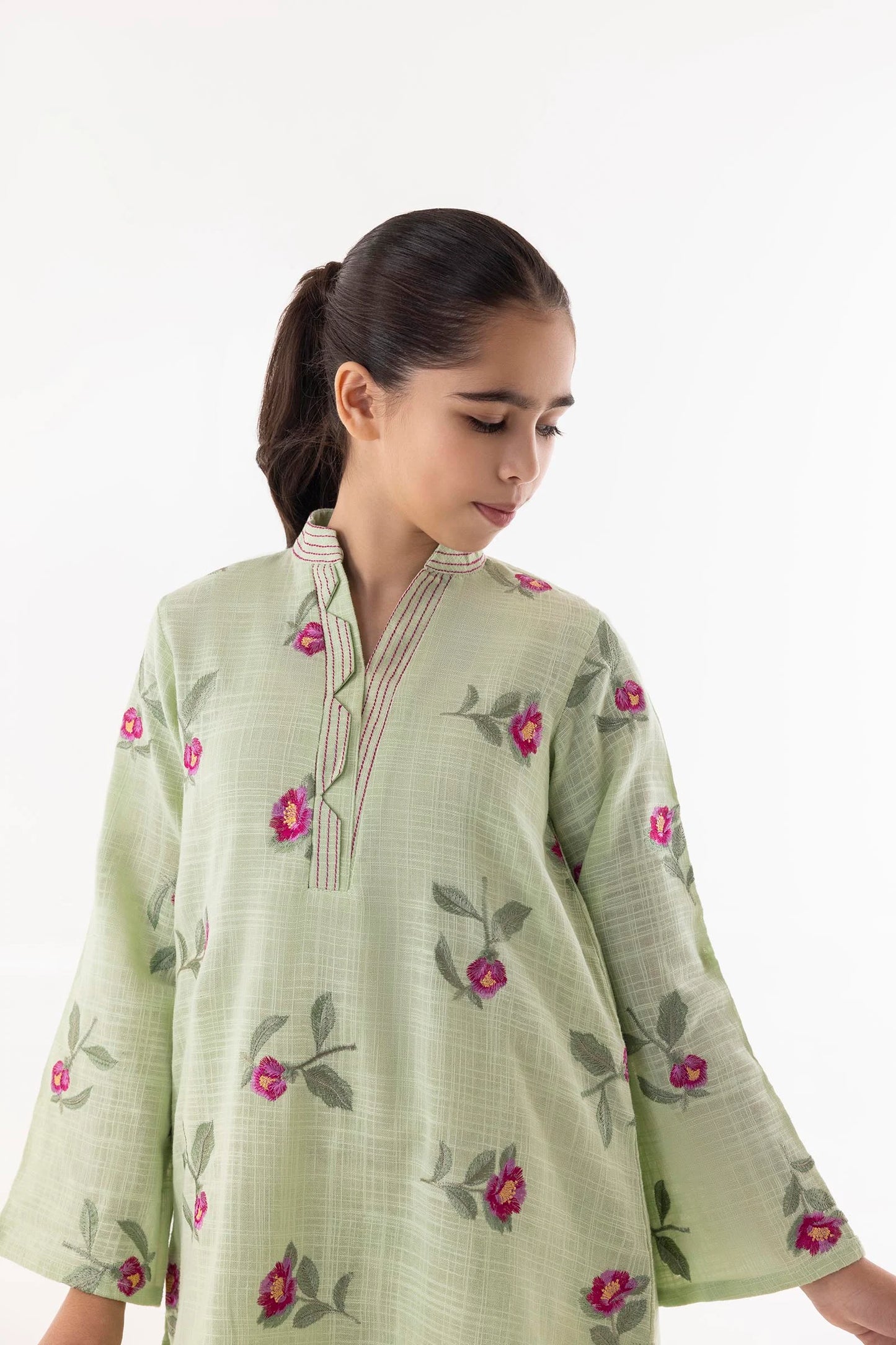 Stitched Kids Green Slub Shirt + Shalwar