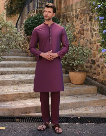 PLUM COTTON KURTA TROUSER | JJKP-A-50040