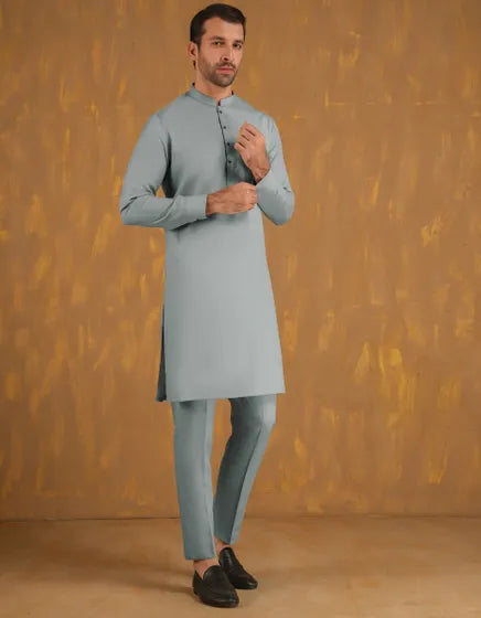 BLUE BLENDED UNSTITCHED KAMEEZ SHALWAR FABRIC | JJMS-3011