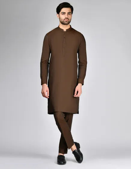 ANTIQUE BROWN COTTON UNSTITCHED KAMEEZ SHALWAR FABRIC | JJMS-3023