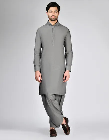 ASH GREY COTTON UNSTITCHED KAMEEZ SHALWAR FABRIC | JJMS-3033