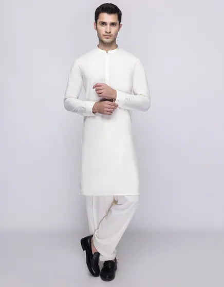 OFF WHITE UNSTITCHED KAMEEZ SHALWAR FABRIC | JJMS-3051