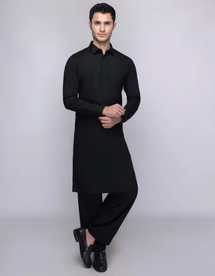 BLACK COTTON UNSTITCHED KAMEEZ SHALWAR FABRIC | JJMS-3084