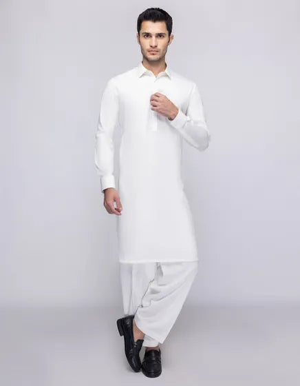 OFF WHITE BLENDED UNSTITCHED KAMEEZ SHALWAR FABRIC | JJMS-3118