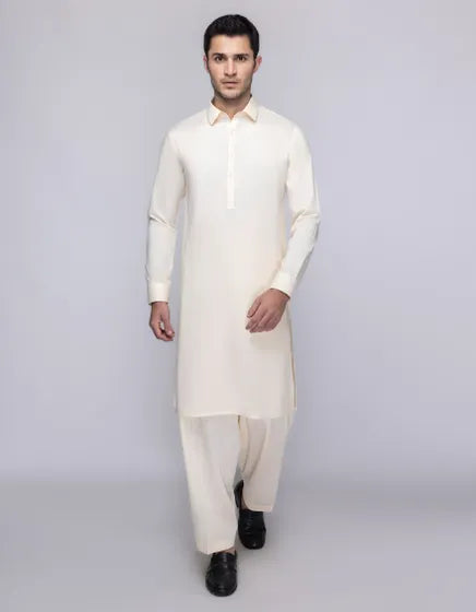 CREAM BLENDED UNSTITCHED KAMEEZ SHALWAR FABRIC | JJMS-3119