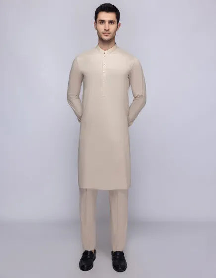 LIGHT BEIGE BLENDED UNSTITCHED KAMEEZ SHALWAR FABRIC |  JJMS-3121