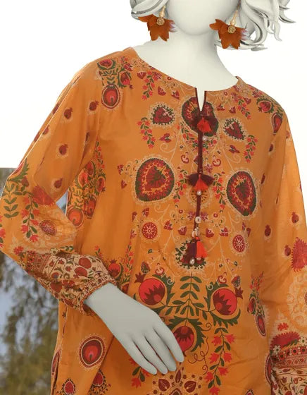 MUSTARD LAWN PRINTED 2PC STITCHED | JLAWN-S-JST-25-2007