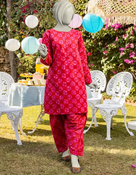 RED LAWN PRINTED KURTI | JYGK-S-JTS-25-4002